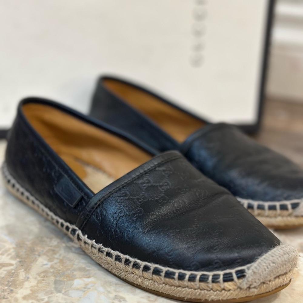 Gucci Black Leather Espadrille Shoes